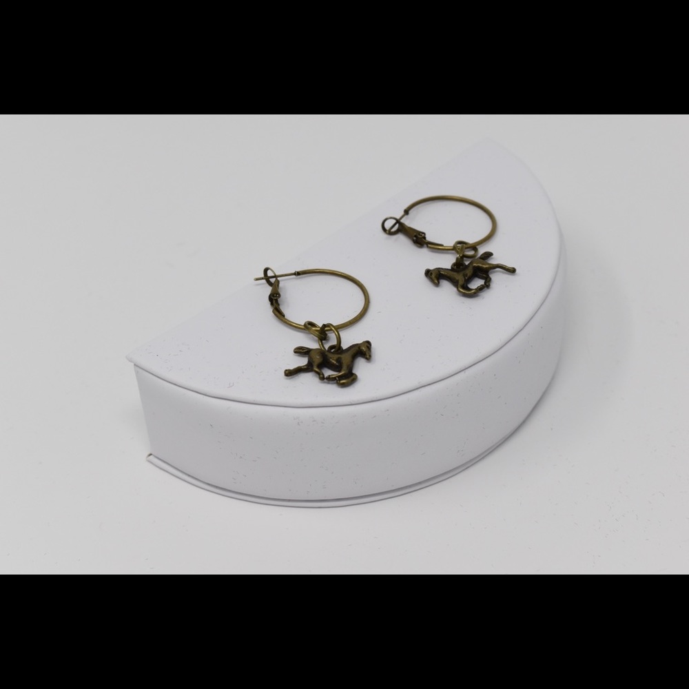 Bronze Hoop Horse Earrings